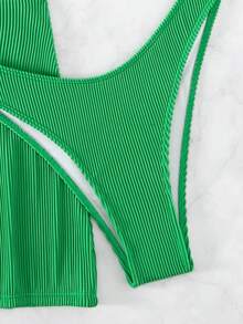SHEIN Swim Sọc Bộ Bikini Dây Tam giác Bras & Cao eo Đáy & Váy đi biển 3 mảnh Bộ đồ tắm - màu xanh lá - Xem 7