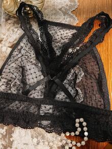 SHEIN Divavoom Áo ngực không gọng mỏng, gợi cảm, phối ren dành cho nữ - màu đen - Xem 5