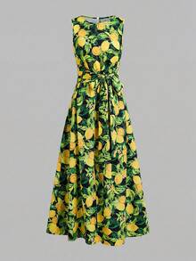 Vestido elegante de jacquard con estampado floral a cuadros rojos para vacaciones - Negro - Ver 6