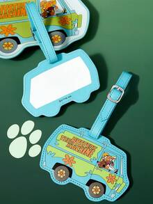 SCOOBY-DOO X SHEIN 1/1 Set Of PU Leather Cartoon Character Pattern Printed Passport Holder And Luggage Tag, Can Store Passports, Boarding Passes, Including Two Card Slots, Suitable For Men, Women, Teenagers, Suitable For Travel, Adventure, Adventure Vehicles - Blue - View 7