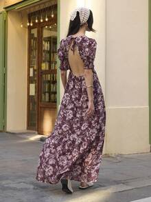 Đầm maxi chữ A in họa tiết retro dành cho nữ - màu nâu - Xem 6