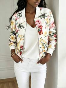 Chaqueta con cremallera con estampado floral casual para mujer - Multicolor - Ver 5