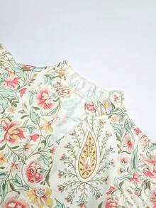 SHEIN Franclia Áo kiểu nữ cổ chữ V tay ngắn, họa tiết hoa, phong cách lãng mạn cho kỳ nghỉ. - Nhiều màu - Xem 3