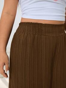 Solflare Chocolate Brown Sommar Curve Smart Casual Plus Size Pants,Loose Textured Woven Loungewear,Waistband Adjustable Inclusive Fit Pants For Multi-Occasion - Chocolate Brown - View 8
