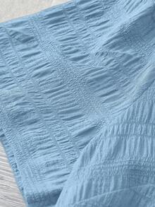 Linhara Plus Size Women's Solid Color Textured V-Neck Short Sleeve Casual Regular Blouse, Suitable For Going Out, Vacation, Club - Baby Blue - View 5