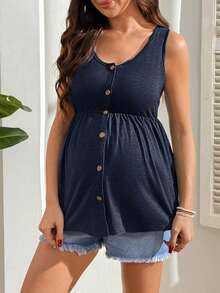 SHEIN Áo cho con bú dáng suông, màu trơn, một hàng cúc, kiểu dáng thường ngày, dành cho phụ nữ mang thai. - Màu xanh lam - Xem 3