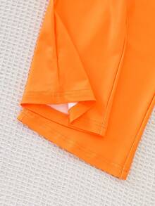 Elladie kids Set de 2 piezas de camiseta informal de moda para niña, con parte superior de manga corta de tela de punto con estampado floral y rayas naranjas, combinada con pantalones acampanados de tela de punto con estampado digital naranja sólido, casual y cómodo, adecuado para uso diario, escuela, salidas, fiestas, primavera y verano - Naranja - Ver 5