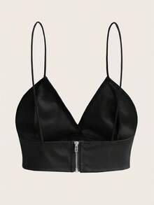 SHEIN ICON Pu皮革短款吊帶修身上衣 - 黑色 - 查看 2
