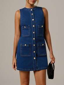 Forever 21 Women Denim Dress, Minimalist & Fashionable, Suitable For Summer - Blue - View 4