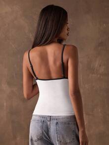 SHEIN BAE Atasan Wanita Model Camisole Kasual Pas Badan dengan Warna Kontras, Atasan Musim Panas - Putih - View 2