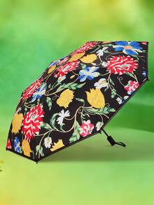 Frida Kahlo X SHEIN 1把印花图案雨伞，UPF 50+ 防紫外线，适合学校、工作、户外活动和日常使用，专为大学生、高中生、男女设计，墨西哥风格，热带花卉、蝴蝶、弗里达·卡罗、复古艺术，展现女性力量。 - 彩色 - 查看 4