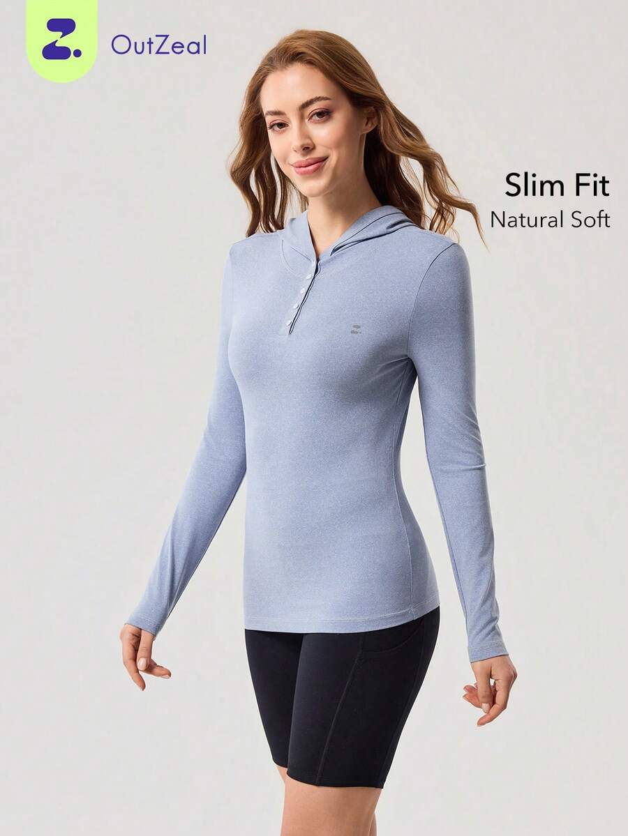 OutZeal Áo hoodie nữ mặc ngoài trời, chất liệu co giãn mềm mại, ôm sát, thích hợp cho sinh hoạt hàng ngày. - Màu xanh lam - Xem 1