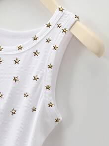Áo tank top nữ phong cách đường phố đính đá lấp lánh hình ngôi sao, áo crop top thời trang. - trắng - Xem 5