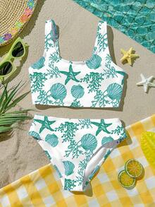 SHEIN Young Girls' Casual Minimalist Camisole & Triangle Bikini Swimsuit Set, Suitable For Summer - Multicolor - View 7