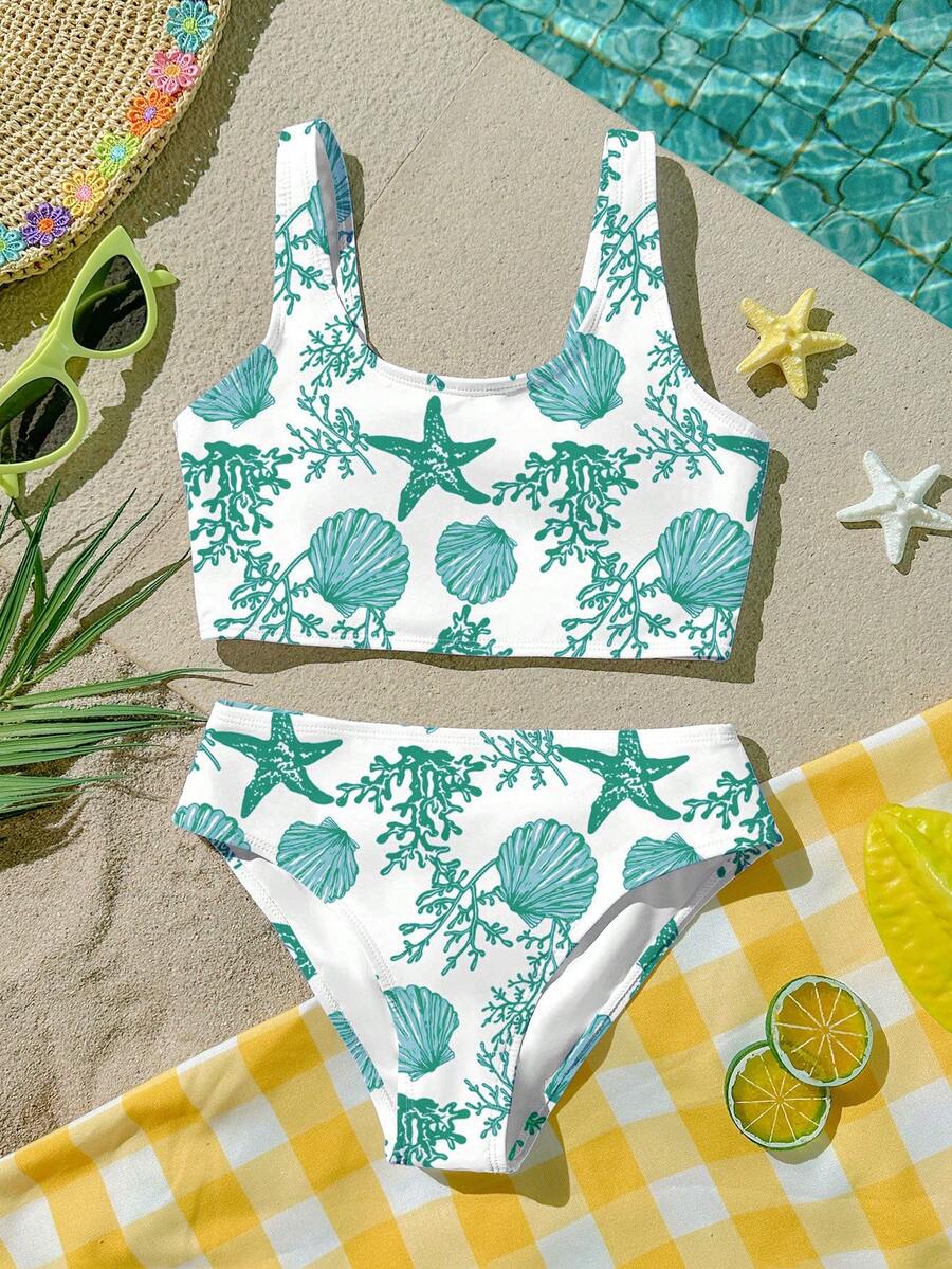 Bộ đồ bơi hai dây và bikini tam giác tối giản, thoải mái dành cho bé gái, thích hợp cho mùa hè. - Nhiều màu - Xem 1