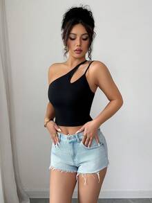 INAWLY Áo camisole đen bất đối xứng khoét rỗng mới mùa hè, áo ống bất đối xứng dành cho nữ, áo gợi cảm thanh lịch cho kỳ nghỉ, áo ống đi biển, trang phục dự tiệc, thích hợp cho du lịch, kỳ nghỉ, hẹn hò. - màu đen - Xem 7