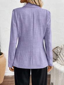 SHEIN 多色梭织单排扣休闲长袖西装外套 - 紫色 - 查看 2