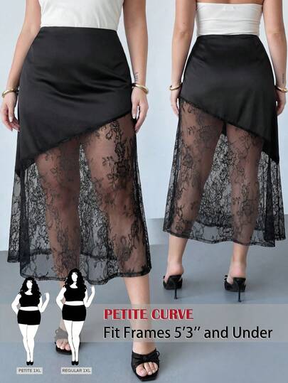 SHEIN PETITE CURVE New Plus Size Women's Petite Girls Solid Color High Waist Contrast Lace Elegant A-Line Skirt Suitable For Commuting,High-Waisted Makes You Look Slimmer And Your Legs Longer, Suitable For Petite Women.High-Waisted Makes You Look Slimmer And Your Legs Longer, Suitable For Petite Women.Suitable For All Seasons And Occasion,Suitable For Petite Girls& Women, Summer Summer Skirt Summer Outfits Summer Holiday Outfits Long Summer Skirt For Women Spring Outfit , Skirt,Office Skirt,Elegant Skirt,Casual Skirt High-Waisted Slimming Wide-Leg Pants For Summer,Elegant Women's Ceremony Skirt,Elegant Skirt For Party,Elegant Skirt For Ladies,Elegant Long Skirt, Vacation Outfits Women,Holiday Outfits For Women,Summer Holiday Outfits,Summer Vacation Outfits,Casual Pants For Women ,Sexy Skirt For Women,Carnival Carnival Costume Carnival Women Look 2026 2026 Carnival Women Carnival Clothes Carnival Costume Women