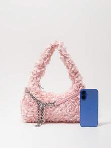 ROMWE Kawaii Ladies, Women Shoulder Bag, Fashionable, Personalized, Simple, Versatile, Street, Sweet And Cool Girls, Hot Girls, Y2k, Metal Chain, Floral Bag, Bridal Party, Party Bags, Prom Bag, Prom Accessories, Gifts For Women, Elegant Women's Handbag - Pink 5 - View 4