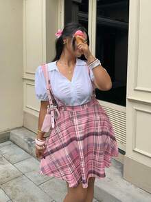 CovetEZ Đầm slip chấm bi lãng mạn cỡ lớn dáng chữ A, thích hợp cho mùa Thu/Đông. - Hồng - Xem 6