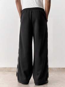 SWAVVY Men's Plaid Drawstring Waist Casual Loose Fit Wide Leg Pants, Versatile For Daily Wear - Black - View 3