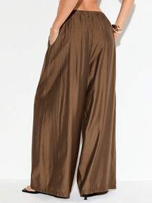 Femmeiva 女士现代休闲优雅外出装棕色阔腿裤，春夏款 - 棕色 - 查看 2