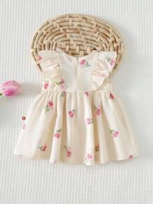 新生女宝宝碎花撞色蝴蝶结装饰圆领无袖系腰连衣裙 - 粉色 - 查看 2