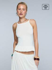 COUREZ Off-White Jersey Cami Top With Frill Hem,Summer Effortless Chic Everyday Y2K Vacation Outfits For Women,Spring Cute Tops - White - View 1