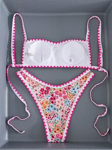 Swim Mod 女士小花印花性感比基尼套裝，適用於海灘度假，兩件式 - 彩色 - 查看 7