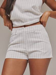 MUSERA Stripe Low Rise Micro Shorts Spring Summer Daily Girly Vacation Spring Casual Holiday - White - View 3