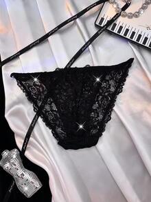 女士蕾丝性感时尚丁字裤 - 黑色 - 查看 2
