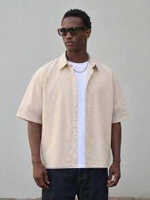 STYNVO 男士格子印花纽扣前开襟休闲短袖衬衫 - 彩色 - 查看 1