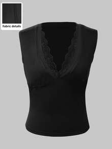 Áo nữ phối ren, kiểu dáng thường ngày, đa năng. - màu đen - Xem 5