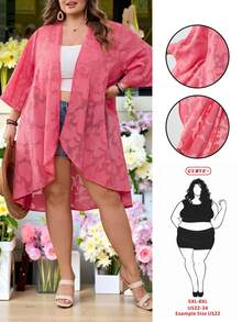 SHEIN CURVE+ Áo kiểu nữ dáng ôm US22, thích hợp cho lễ hội âm nhạc, kỳ nghỉ bên bờ biển, phong cách bohemian, màu trơn, khoét eo. Trang phục thường ngày cho nữ, trang phục mùa hè. - Màu Hồng Tươi - Xem 1