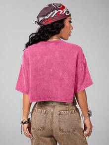 Comfortcana 100% Cotton Washed Basic Short Sleeve T-Shirt - Pink - View 2