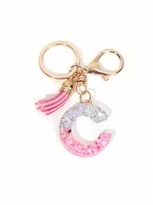 可爱闪亮粉色字母钥匙扣，大写字母箔树脂钥匙扣吊坠，带流苏吊坠，时尚钥匙扣，女士礼物，钱包和包包装饰，父亲节、母亲节、生日礼物、感恩节和圣诞节节日礼物 - 芭比粉 - 查看 16