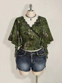 SHEIN ICON Patterned Print Plus Size T-Shirt, Suitable For Music Festival Outfit - Multicolor - View 4