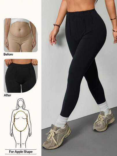 SHEIN PETITE 2026新款休闲高腰舒适弹力面料长裤，适合圆润身材曲线，也适合苹果型身材，秋季款