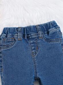 SHEIN Đứa bé gái Cắt Thô Quần ống loe - Rửa trung bình - Xem 3