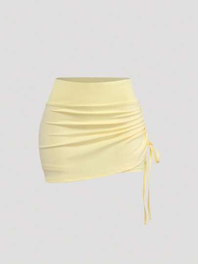 Sweetra High Waist Anti-Flashing Sports Skirt, Wrinkled Fabric Running Shorts With Attached Undershorts