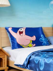 SpongeBob SquarePants | SHEIN 2pc Cartoon  Satin Pillowcase, Made Of Soft Satin Material, Gentle On Hair, Breathable And Cool, Available In Multiple Sizes, Machine Washable - Royal Blue - View 5