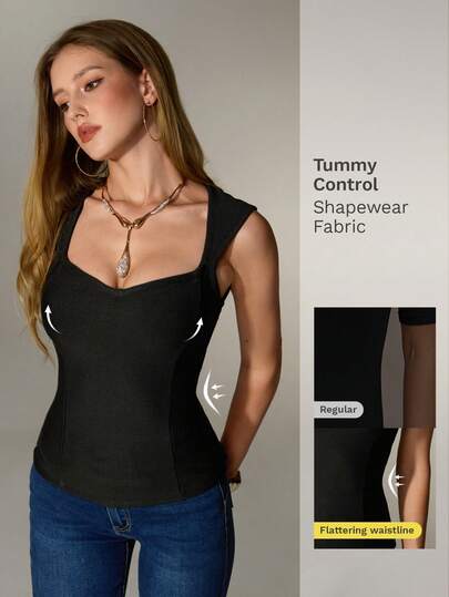 Nuvra Women's Casual Sexsy Everyday Commute Minimalist Black Bandage Fitted T-Shirt, Sommer 2026 New Women's Swimwear ArrivalFor School,Suitable For Holiday, Date Night Out, Afternoon Tea, Western, Cruise, Beach, Island, Road Trip, All Seasons, Music Festival, Boho Vacation,Bohemian Vacation, Chill ,Western Boho ,Elegant Tops For Women Tummy Control Top Shaping Top Top Women Top For Women Sleeveless Top