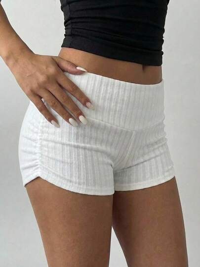 Girlism 少女白色褶皱针织短裤，适合日常通勤、休闲、运动和瑜伽等多种场合
