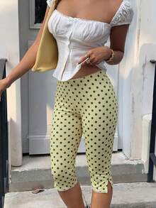 Women's Casual Apricot Polka Dot 7/8 Length Carpis Pant - Apricot - View 7