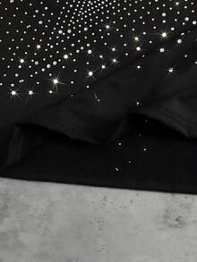 ROMWE MEN Street Life Men's Oversized Gradient Sparkling Diamond Loose T-Shirt - Black - View 4