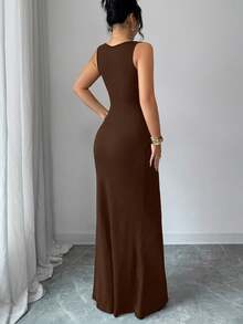Selianne Đầm hè gợi cảm mới, đầm đen, cổ vuông kiểu Pháp, viền corset giả, dáng đuôi cá, thiết kế xếp ly eo, đầm đuôi cá, đầm dự tiệc cưới, thích hợp cho kỳ nghỉ, hẹn hò, tiệc tùng, ngày Valentine, đám cưới. - màu nâu - Xem 7