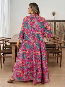 SHEIN CURVE+ Plus Size Women Floral Print Flare Sleeve Ruffle Hem Beach Dress Vacation Outfits Woman Dress Beach Vacation Outfits,Summer Dresses For Women,Maxi Dress Green And White Dress Green Floral Maxi Dress Tiered Maxi Dress Fall Women Clothes School Clothes Country Outfits Women Teacher Outfits For Women Country Outfits Women Fall Clothes For Women Fall Outfits Women Dresses For Women Casual - Red Violet - View 2