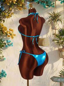 Amplova 女士海星装饰泳衣套装，性感前卫，适合度假，可爱迷你两件套，亮蓝色面料 - 彩色 - 查看 10