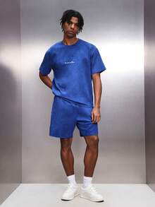PLAYBOY X SUMWON Blue Tie Dye T-Shirt And Shorts Co-Ord Set With Crew Neck Short Sleeves And Script Print - Blue - View 2