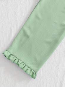 2pcs/Set Tween GirlsCollared Short Sleeve Top And Casual Pants Loungewear Set - Mint Green - View 7
